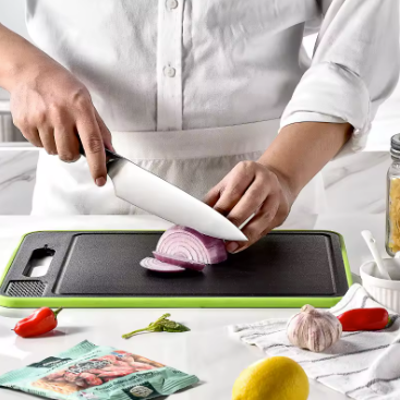 4-in-1 Double-Sided Cutting Board with Knife Sharpener & Garlic Grinder