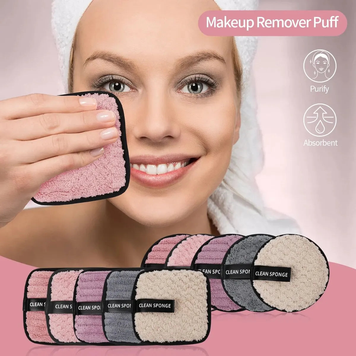 10pcs Makeup Remover Microfiber Cotton Pads – Reusable & Washable Skincare Tool