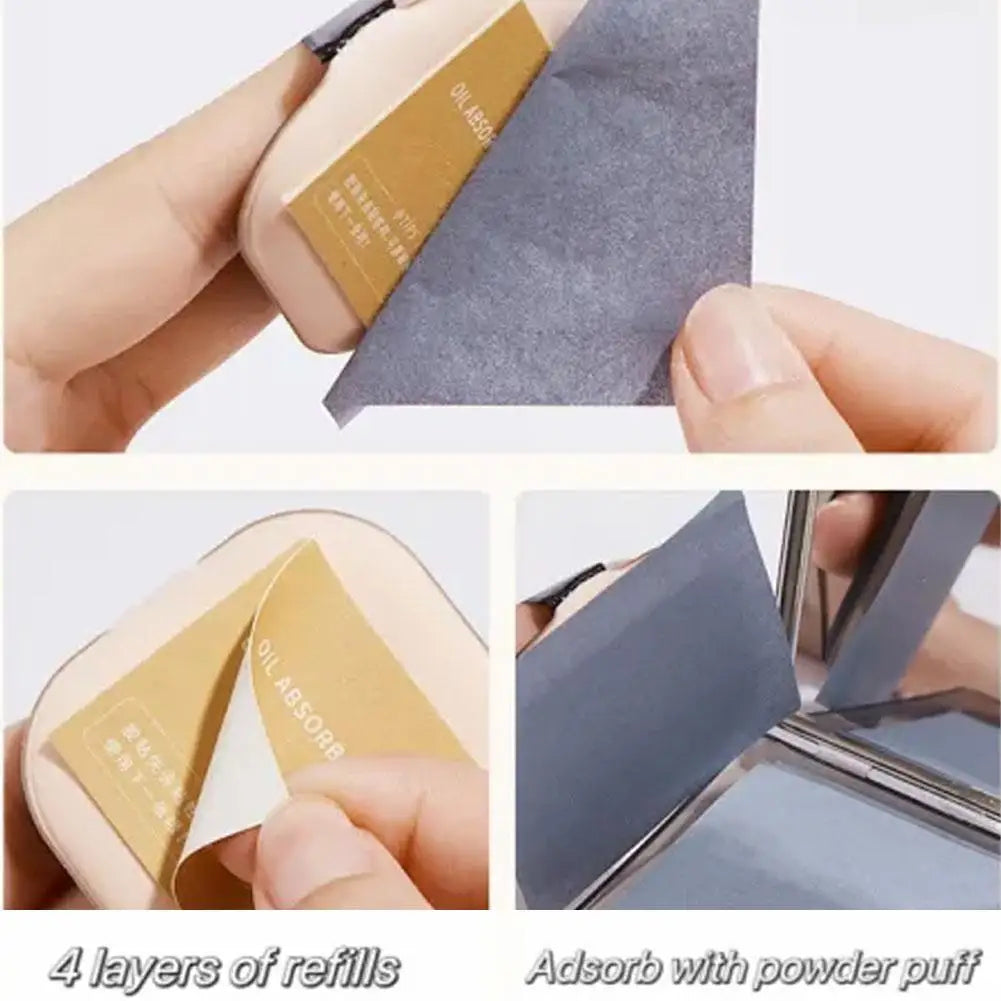 100PCS Face Oil Blotting Papers with Mirror & Makeup Puff – Portable Oil Control Kit