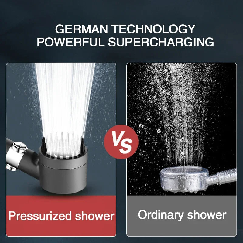 High Pressurized Filter Shower Head - 3-Mode Adjustable Spray with Massage Brush