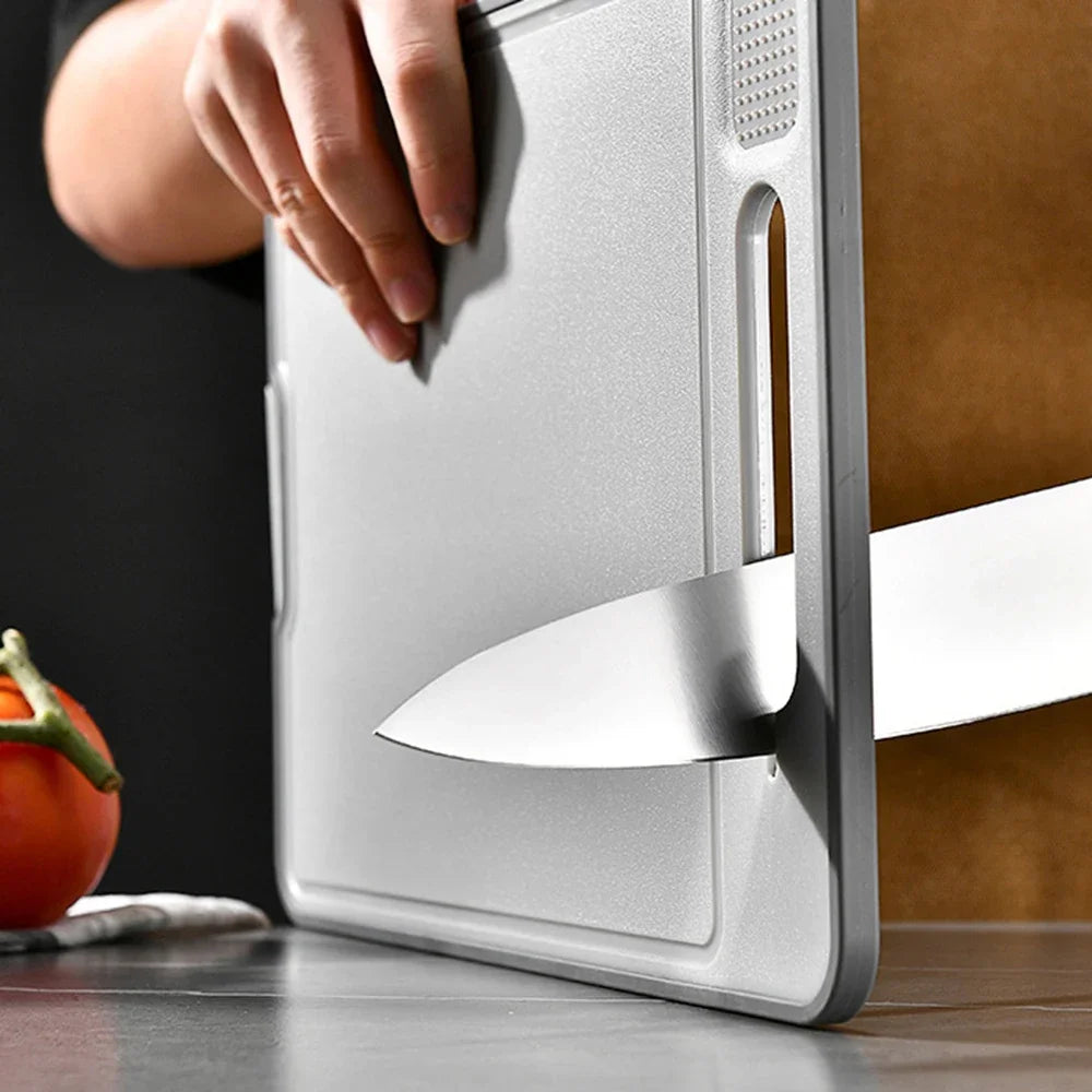 4-in-1 Double-Sided Cutting Board with Knife Sharpener & Garlic Grinder