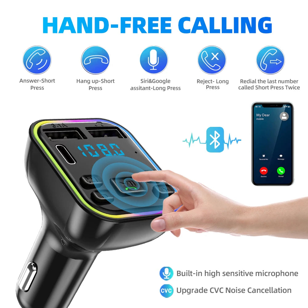 Bluetooth Car FM Transmitter with Fast Charger