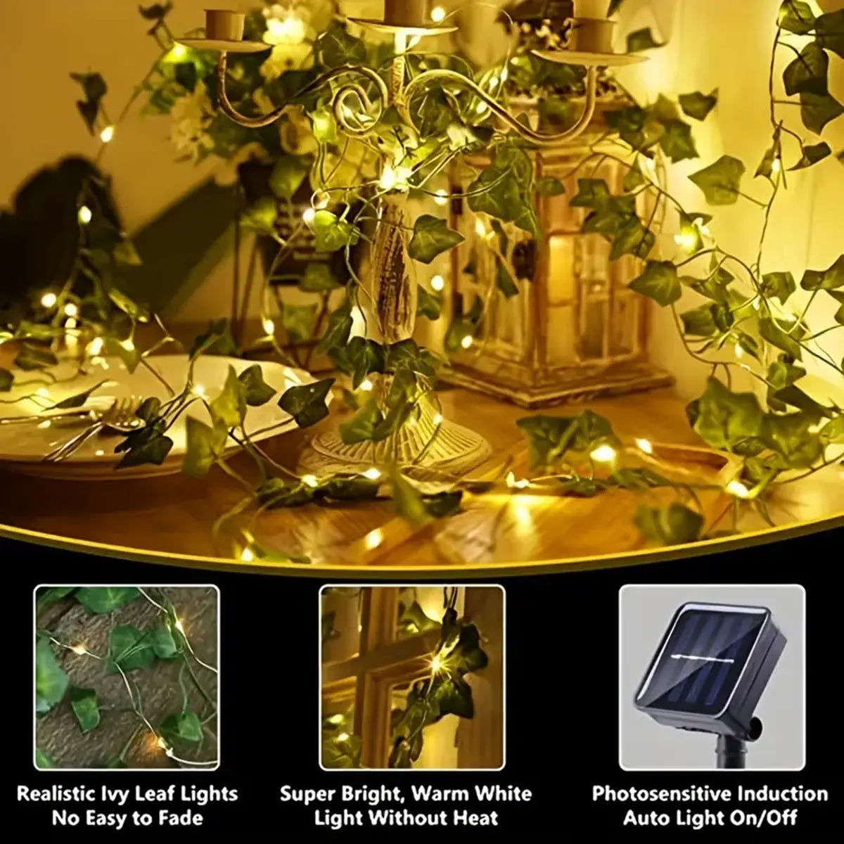 Ivy String Lights with 100 LEDs – Solar-Powered, Waterproof