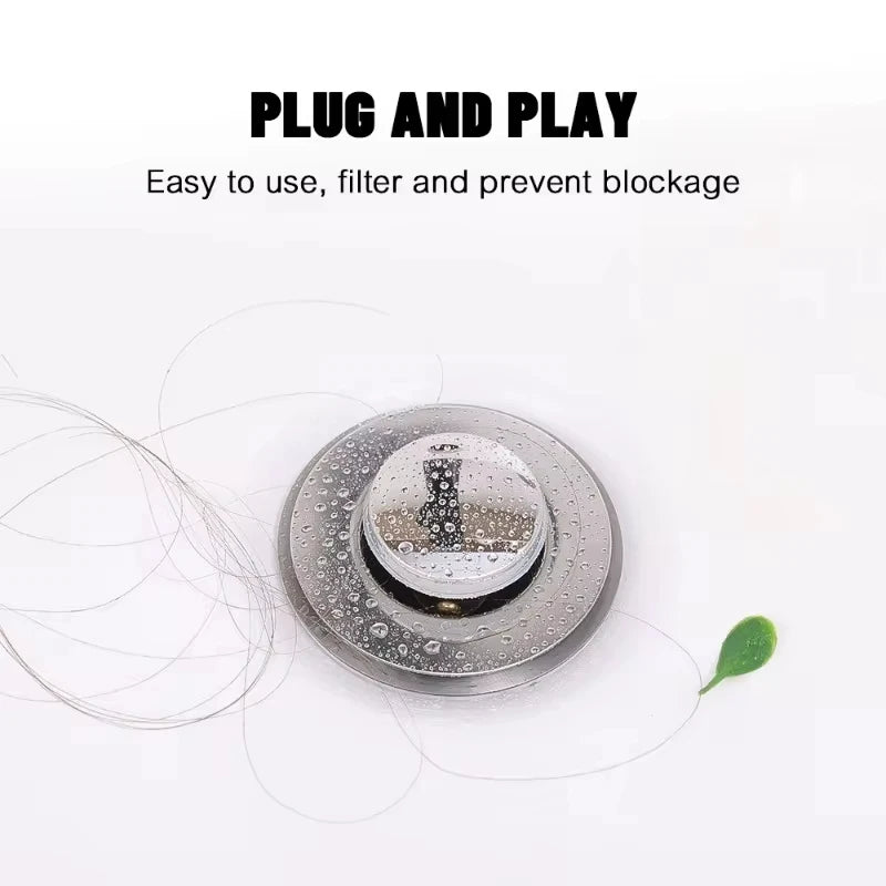 Pop-Up Washbasin Plug – Stainless Steel Hair Catcher Sink Strainer with Bouncing Core