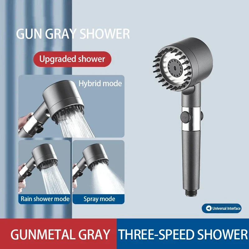High Pressurized Filter Shower Head - 3-Mode Adjustable Spray with Massage Brush