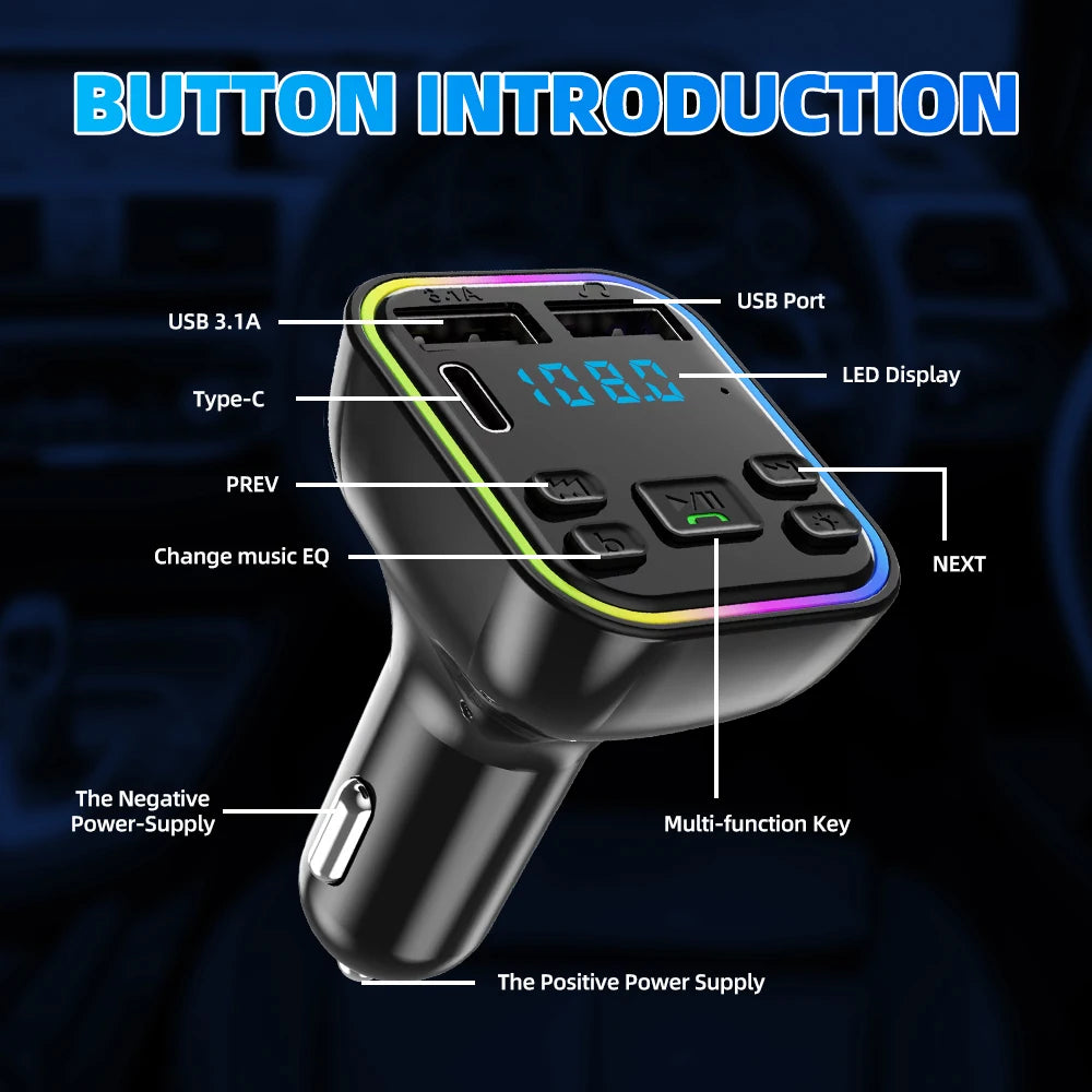 Bluetooth Car FM Transmitter with Fast Charger