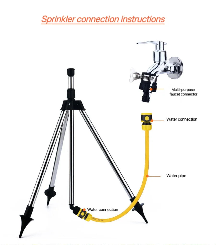 360° Garden Rotating Sprinkler – Stainless Steel Tripod Set