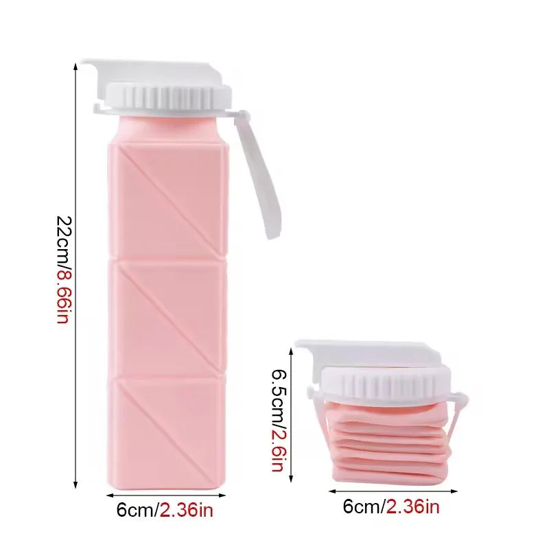 FlexiFold Square Silicone Water Bottle – Portable Collapsible Sports Bottle