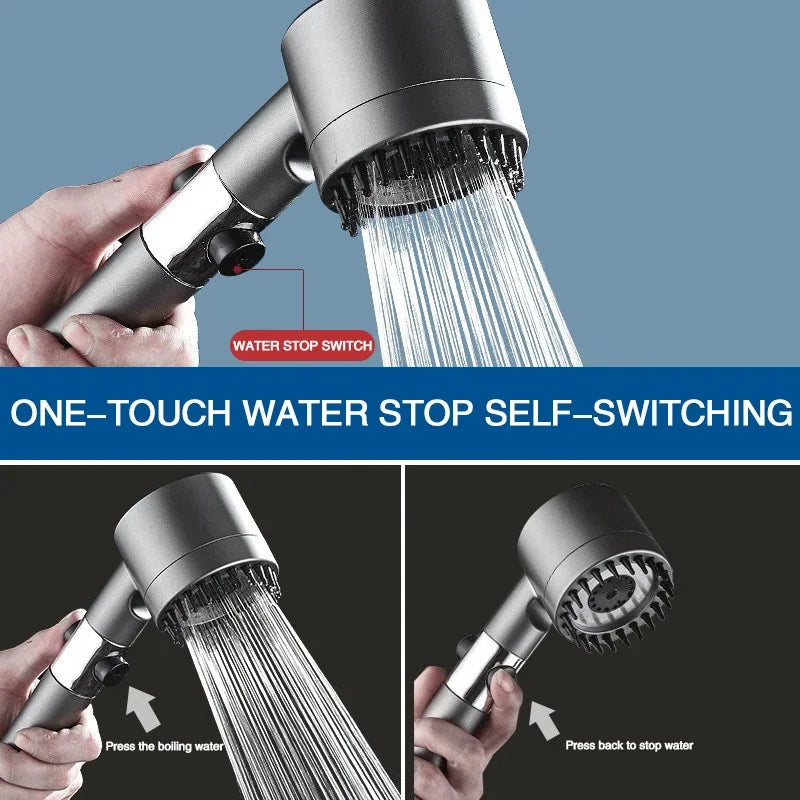 High Pressurized Filter Shower Head - 3-Mode Adjustable Spray with Massage Brush