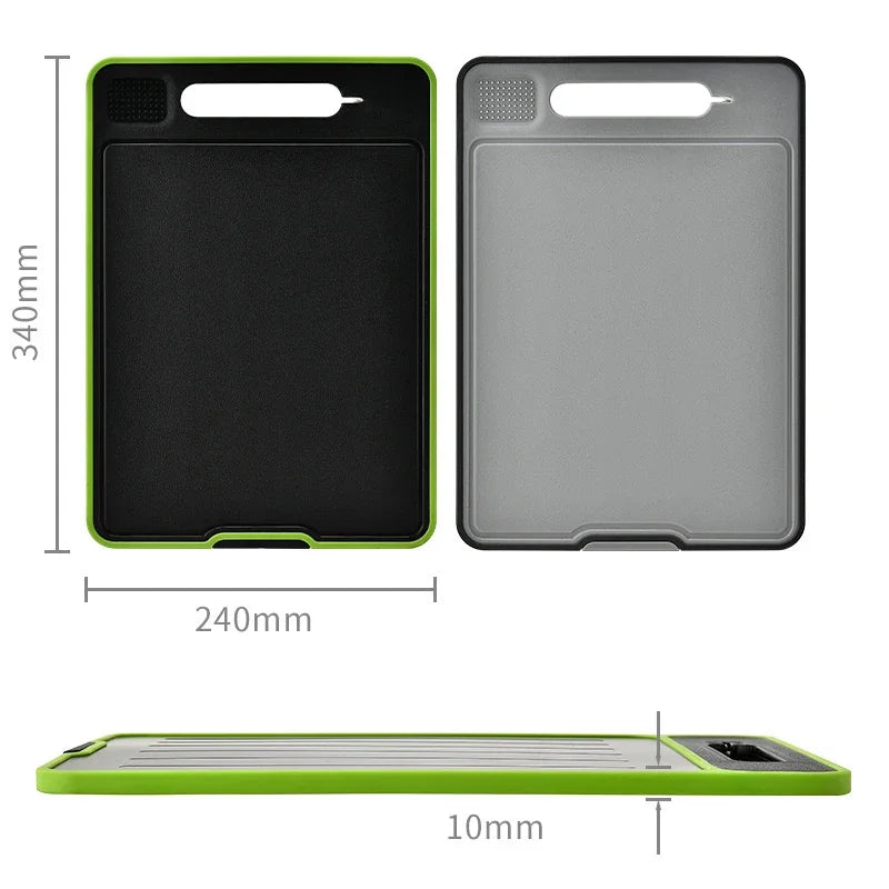 4-in-1 Double-Sided Cutting Board with Knife Sharpener & Garlic Grinder