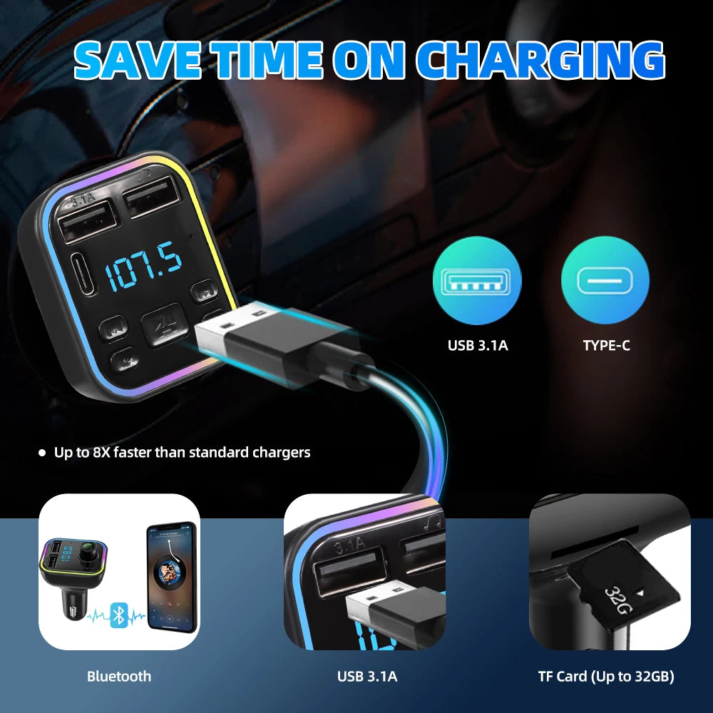 Bluetooth Car FM Transmitter with Fast Charger