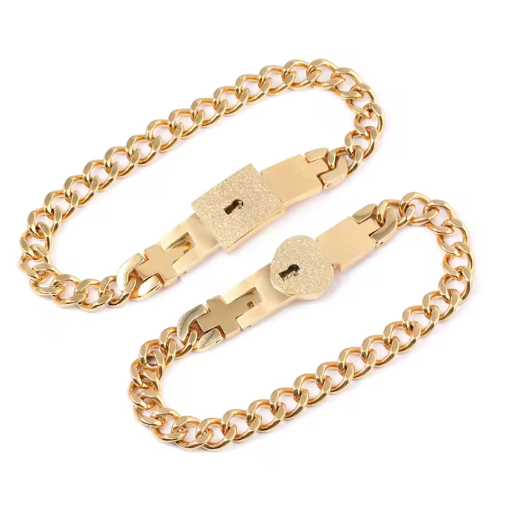 Couple Love Lock Bracelet & Key Pendant Necklace Set