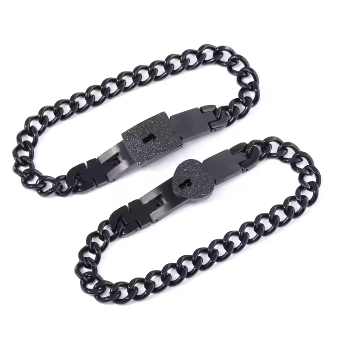 Couple Love Lock Bracelet & Key Pendant Necklace Set