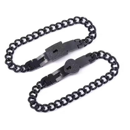 Couple Love Lock Bracelet & Key Pendant Necklace Set