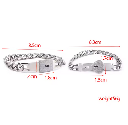 Couple Love Lock Bracelet & Key Pendant Necklace Set