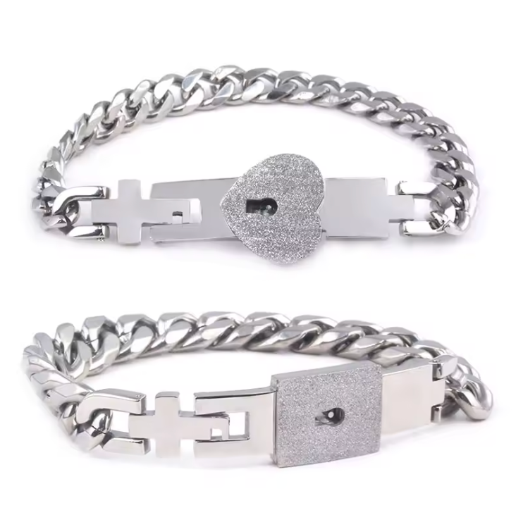 Couple Love Lock Bracelet & Key Pendant Necklace Set