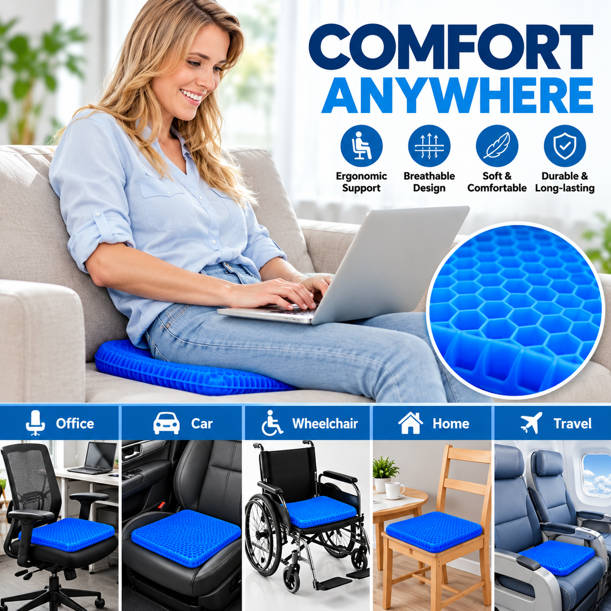 CoolSit – Breathable Honeycomb Gel Seat Cushion 💺❄️