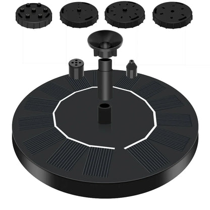 Black circular solar panel with multiple attachments on a white background