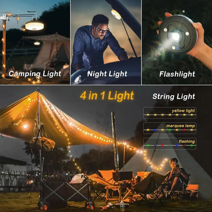 🏕️ CampGlow – 4-in-1 Rechargeable Camping Light & LED String Light