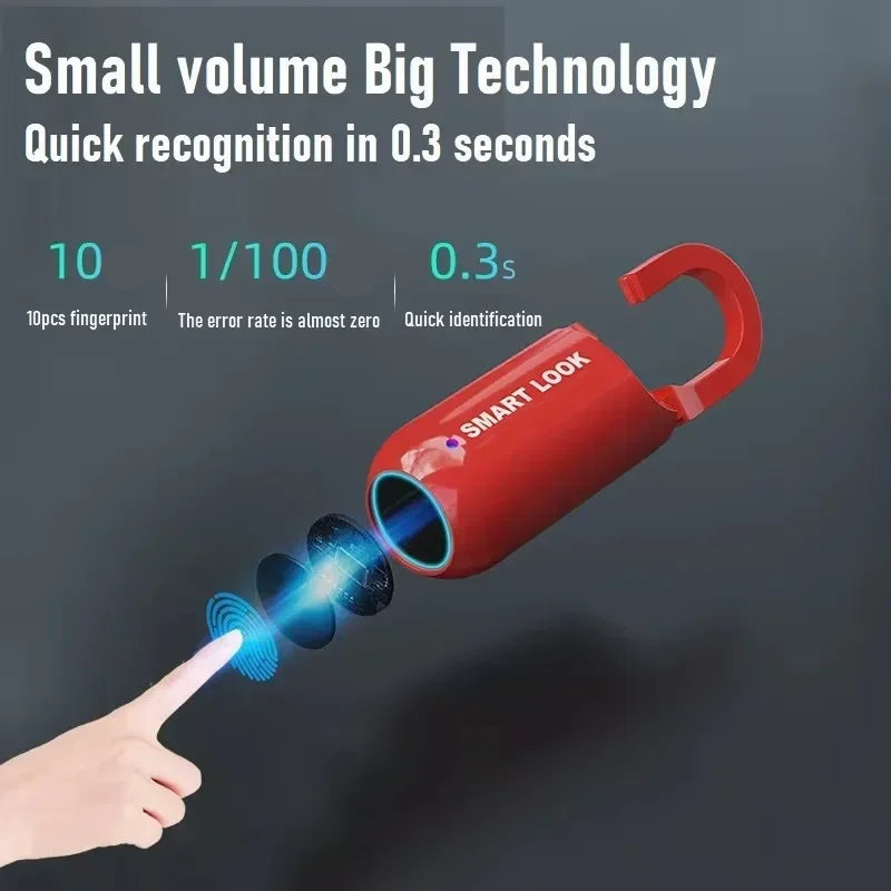 SecureTouch Mini Fingerprint Padlock | Keyless USB Rechargeable Anti-Theft Lock