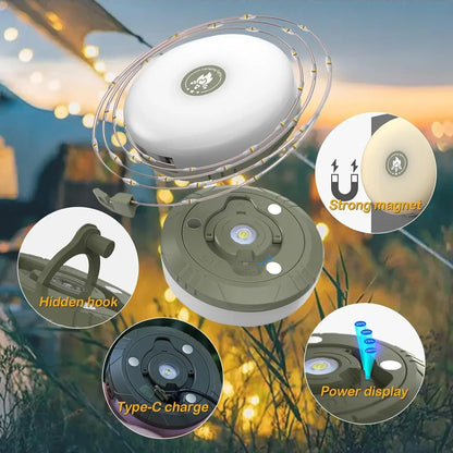 🏕️ CampGlow – 4-in-1 Rechargeable Camping Light & LED String Light