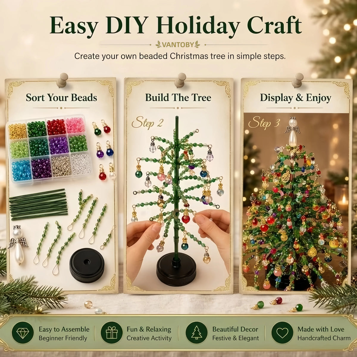 DIY Beaded Christmas Tree with LED Lights 🎄✨