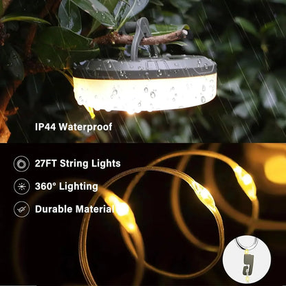 🏕️ CampGlow – 4-in-1 Rechargeable Camping Light & LED String Light