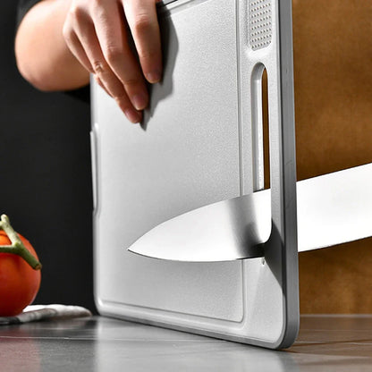 4-in-1 Double-Sided Cutting Board with Knife Sharpener & Garlic Grinder