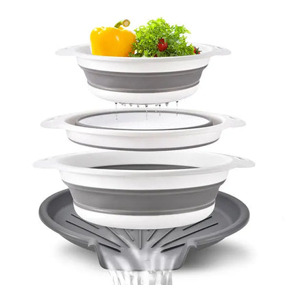 FlowDrain Collapsible Colander Set with Self-Draining Base