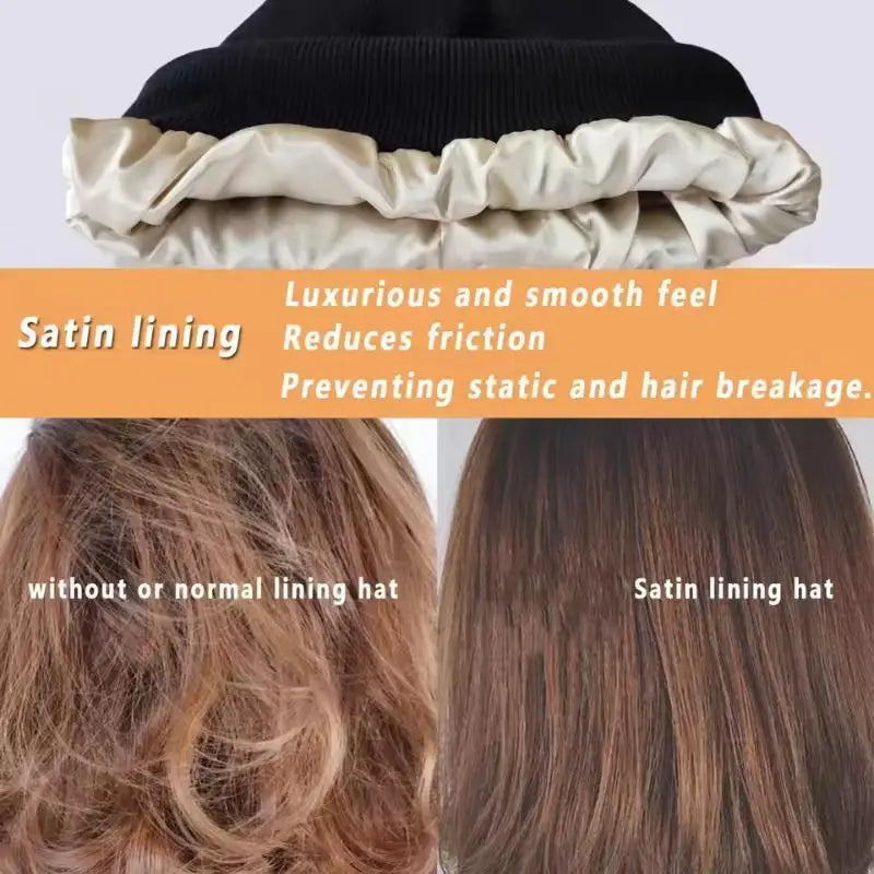 Satin-Lined Slouchy Beanie – Anti-Static Winter Hat for Sleep & Everyday Wear