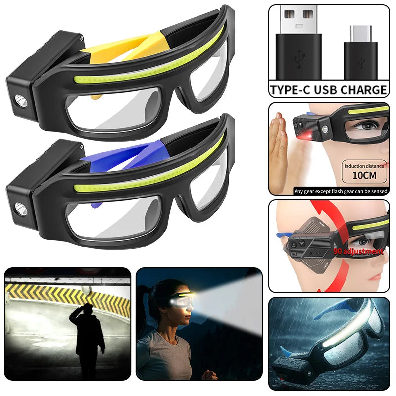 Smart Glasses Headlamp – USB-C Rechargeable Motion-Sensor Light