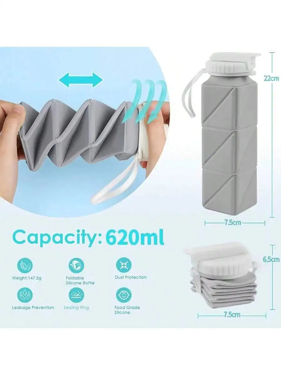 FlexiFold Square Silicone Water Bottle – Portable Collapsible Sports Bottle