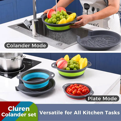 FlowDrain Collapsible Colander Set with Self-Draining Base