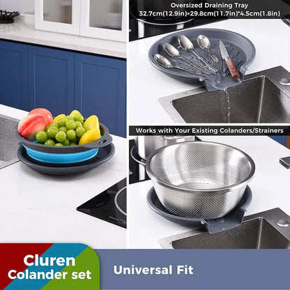 FlowDrain Collapsible Colander Set with Self-Draining Base