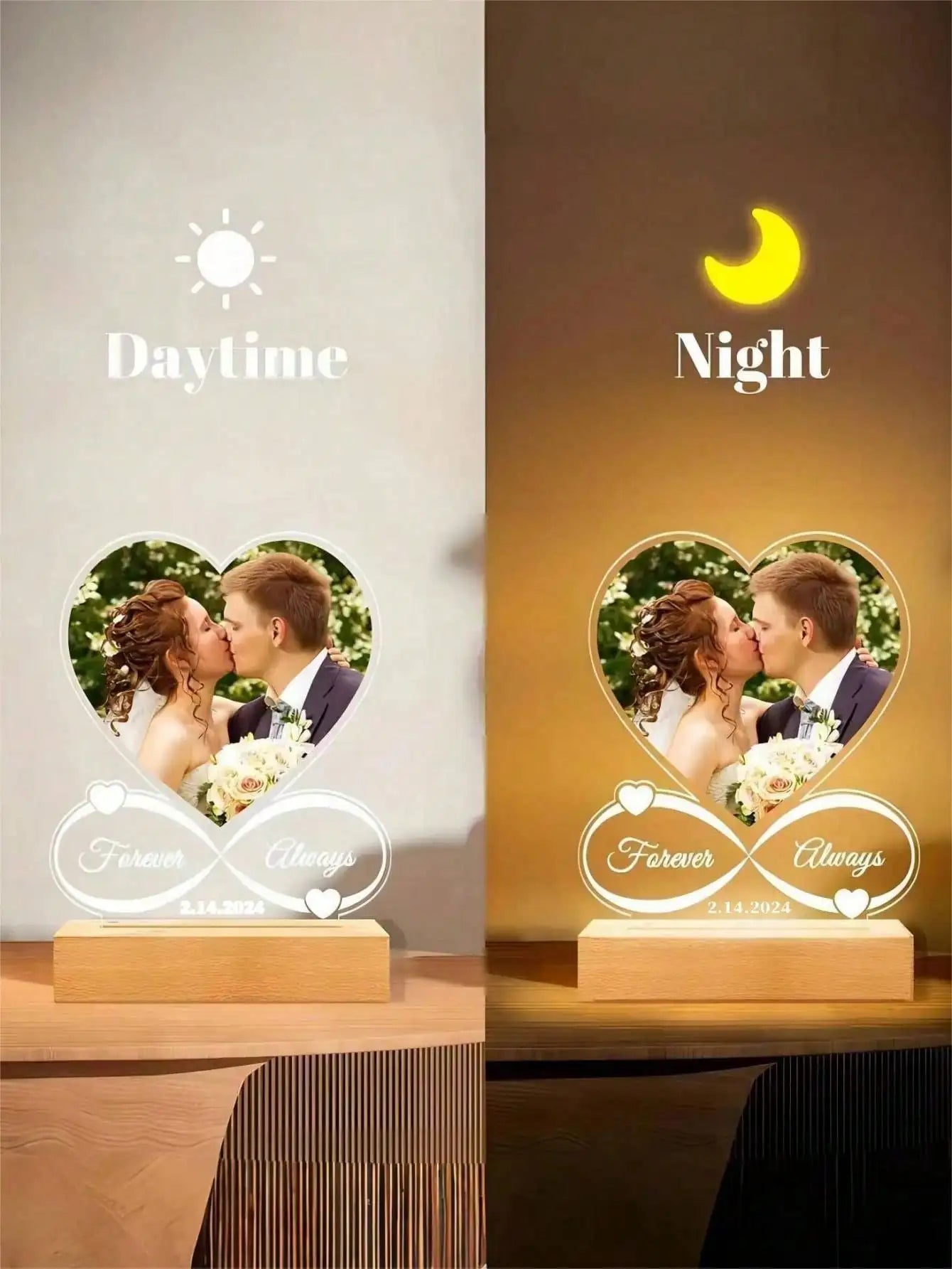 Personalized Acrylic Heart Photo Frame for Couples