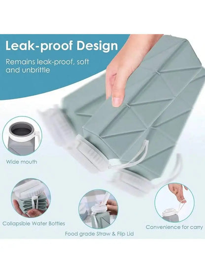 FlexiFold Square Silicone Water Bottle – Portable Collapsible Sports Bottle