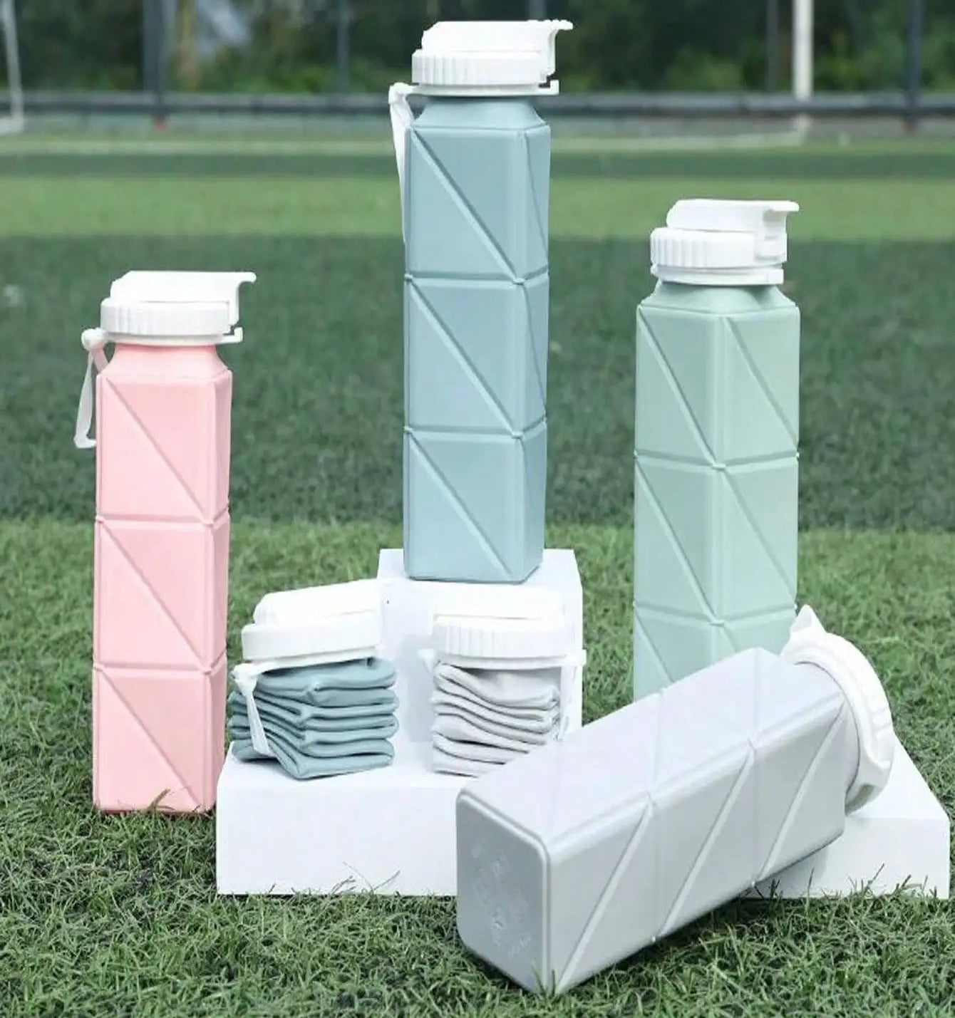 FlexiFold Square Silicone Water Bottle – Portable Collapsible Sports Bottle