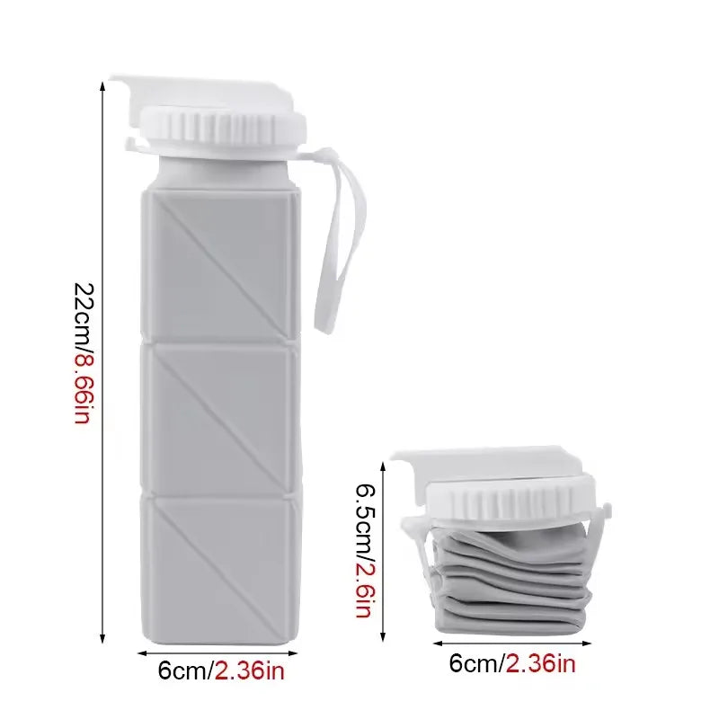 FlexiFold Square Silicone Water Bottle – Portable Collapsible Sports Bottle