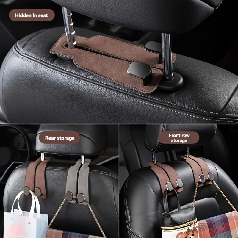 GripHold Car Headrest Hook | Premium Leather & ABS Seat Back Storage Hook