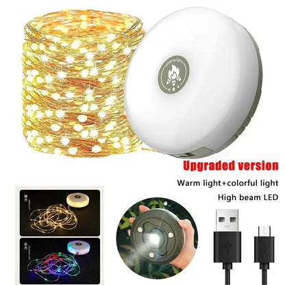 🏕️ CampGlow – 4-in-1 Rechargeable Camping Light & LED String Light