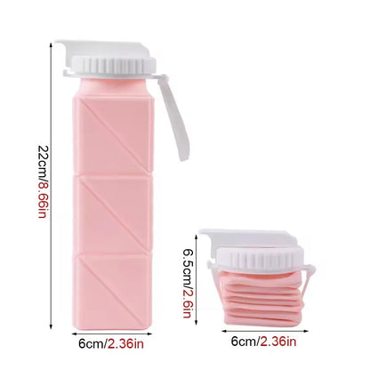 FlexiFold Square Silicone Water Bottle – Portable Collapsible Sports Bottle