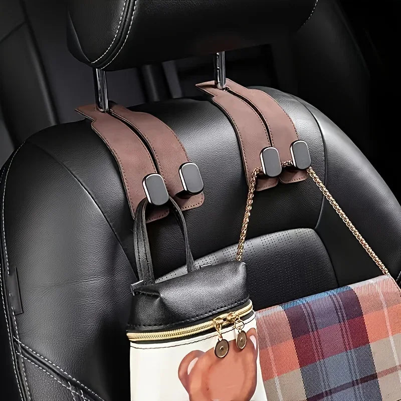 GripHold Car Headrest Hook | Premium Leather & ABS Seat Back Storage Hook