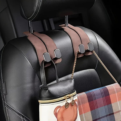 GripHold Car Headrest Hook | Premium Leather & ABS Seat Back Storage Hook