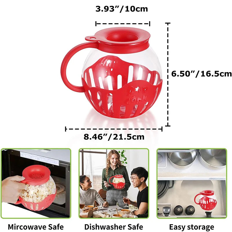 PopEase Glass Microwave Popcorn Maker | 2.25QT Borosilicate Popper with Silicone Lid