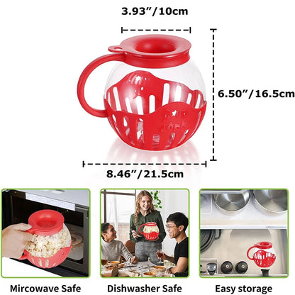 PopEase Glass Microwave Popcorn Maker | 2.25QT Borosilicate Popper with Silicone Lid