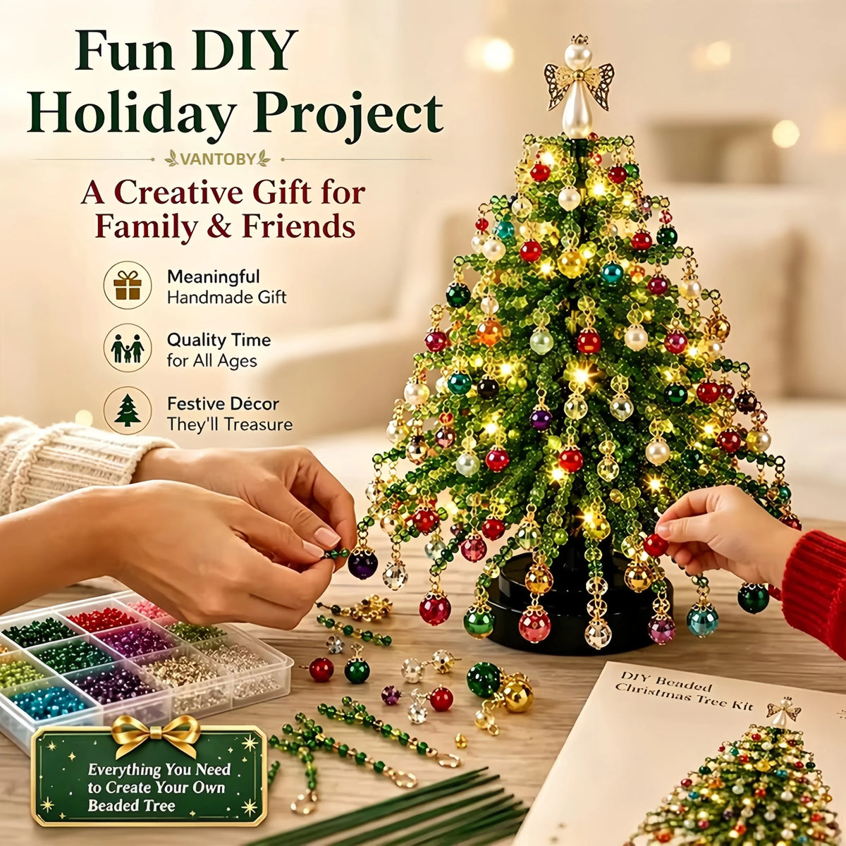 DIY Beaded Christmas Tree with LED Lights 🎄✨