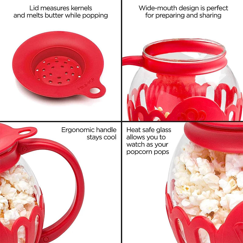 PopEase Glass Microwave Popcorn Maker | 2.25QT Borosilicate Popper with Silicone Lid