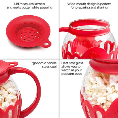 PopEase Glass Microwave Popcorn Maker | 2.25QT Borosilicate Popper with Silicone Lid
