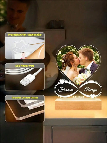 Personalized Acrylic Heart Photo Frame for Couples