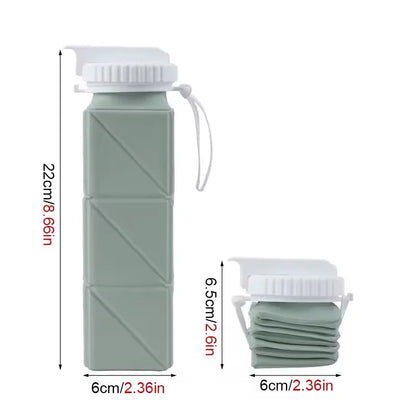 FlexiFold Square Silicone Water Bottle – Portable Collapsible Sports Bottle